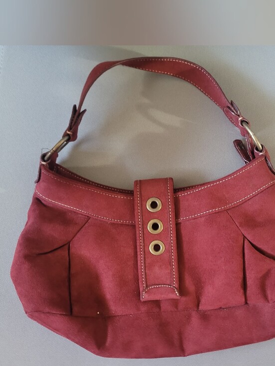 Handbags - Red Vegan Suede Purse, Handbag, Shoulder Bag, Y2K, Gold Hardware